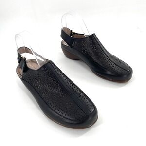 Easy Spirit Bedawn Leather Slingback Clogs Mules Laser Cut Black‎ Sz 8W Casual